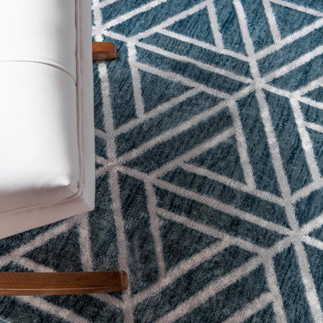 Blue 5' 3 x 5' 3 Matrix Trellis Octagon Area Rug 100% Polyester Geometric Pattern Modern Carpet for Living, Dining, Bedroom, Office for Sale at Rug Engine