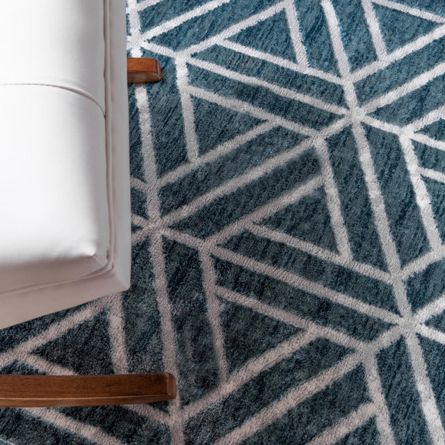 Blue 5' 3 x 5' 3 Matrix Trellis Octagon Area Rug 100% Polyester Geometric Pattern Modern Carpet for Living, Dining, Bedroom, Office for Sale at Rug Engine