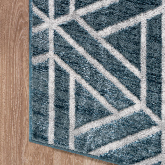 Blue 5' 3 x 5' 3 Matrix Trellis Octagon Area Rug 100% Polyester Geometric Pattern Modern Carpet for Living, Dining, Bedroom, Office for Sale at Rug Engine