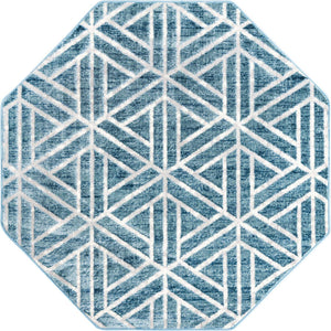 Blue 5' 3 x 5' 3 Matrix Trellis Octagon Area Rug 100% Polyester Geometric Pattern Modern Carpet for Living, Dining, Bedroom, Office for Sale at Rug Engine