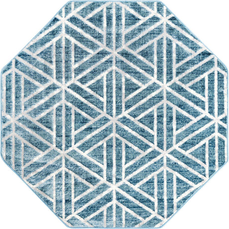 Blue 5' 3 x 5' 3 Matrix Trellis Octagon Area Rug 100% Polyester Geometric Pattern Modern Carpet for Living, Dining, Bedroom, Office for Sale at Rug Engine