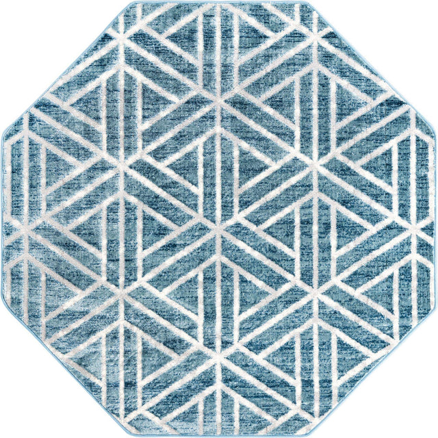 Blue 5' 3 x 5' 3 Matrix Trellis Octagon Area Rug 100% Polyester Geometric Pattern Modern Carpet for Living, Dining, Bedroom, Office for Sale at Rug Engine