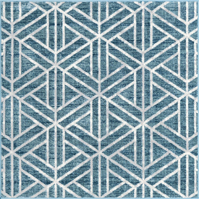 Blue 5' 3 x 5' 3 Matrix Trellis Square Area Rug 100% Polyester Geometric Pattern Modern Carpet for Living, Dining, Bedroom, Office for Sale at Rug Engine