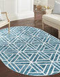 Blue 5' 3 x 8' Matrix Trellis Oval Area Rug 100% Polyester Geometric Pattern Modern Carpet for Living, Dining, Bedroom, Office for Sale at Rug Engine