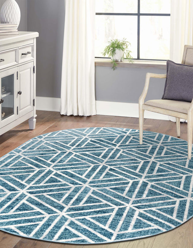 Blue 5' 3 x 8' Matrix Trellis Oval Area Rug 100% Polyester Geometric Pattern Modern Carpet for Living, Dining, Bedroom, Office for Sale at Rug Engine