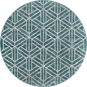 Blue 7' x 7' Matrix Trellis Round Area Rug 100% Polyester Geometric Pattern Modern Carpet for Living, Dining, Bedroom, Office for Sale at Rug Engine