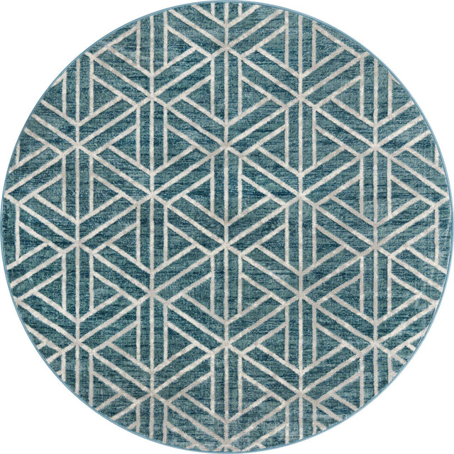 Blue 7' x 7' Matrix Trellis Round Area Rug 100% Polyester Geometric Pattern Modern Carpet for Living, Dining, Bedroom, Office for Sale at Rug Engine