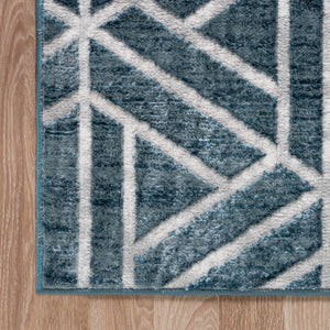 Blue 5' 3 x 5' 3 Matrix Trellis Square Area Rug 100% Polyester Geometric Pattern Modern Carpet for Living, Dining, Bedroom, Office for Sale at Rug Engine