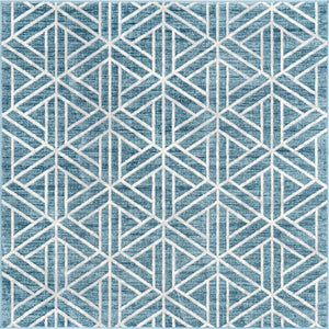 Blue 7' x 7' Matrix Trellis Square Area Rug 100% Polyester Geometric Pattern Modern Carpet for Living, Dining, Bedroom, Office for Sale at Rug Engine