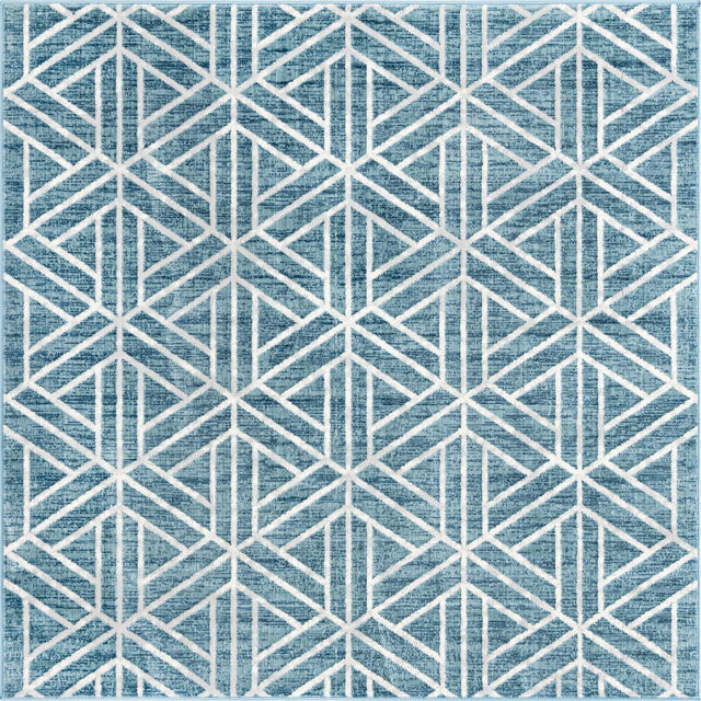 Blue 7' x 7' Matrix Trellis Square Area Rug 100% Polyester Geometric Pattern Modern Carpet for Living, Dining, Bedroom, Office for Sale at Rug Engine