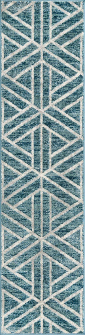 Blue 2' x 8' Matrix Trellis Runner Area Rug 100% Polyester Geometric Pattern Modern Carpet for Living, Dining, Bedroom, Office for Sale at Rug Engine