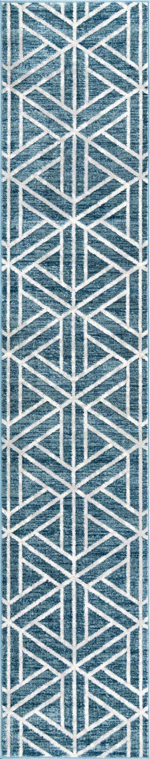 Blue 2' 7 x 13' Matrix Trellis Runner Area Rug 100% Polyester Geometric Pattern Modern Carpet for Living, Dining, Bedroom, Office for Sale at Rug Engine