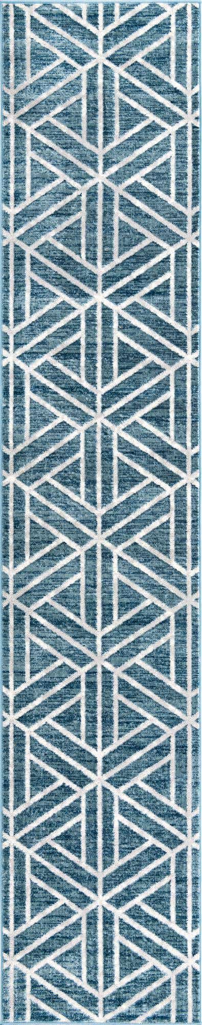 Blue 2' 7 x 13' Matrix Trellis Runner Area Rug 100% Polyester Geometric Pattern Modern Carpet for Living, Dining, Bedroom, Office for Sale at Rug Engine