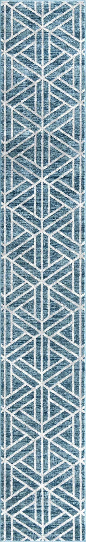 Blue 2' 7 x 16' 5 Matrix Trellis Runner Area Rug 100% Polyester Geometric Pattern Modern Carpet for Living, Dining, Bedroom, Office for Sale at Rug Engine