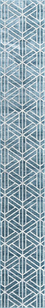 Blue 2' 11 x 19' 8 Matrix Trellis Runner Area Rug 100% Polyester Geometric Pattern Modern Carpet for Living, Dining, Bedroom, Office for Sale at Rug Engine