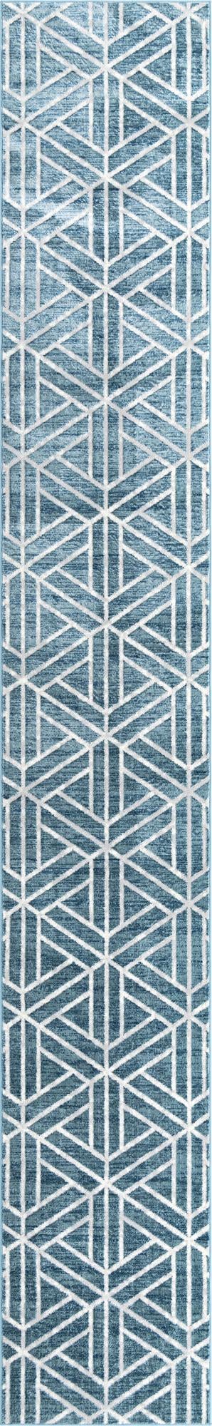 Blue 2' 11 x 19' 8 Matrix Trellis Runner Area Rug 100% Polyester Geometric Pattern Modern Carpet for Living, Dining, Bedroom, Office for Sale at Rug Engine