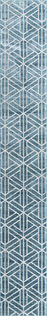Blue 2' 11 x 19' 8 Matrix Trellis Runner Area Rug 100% Polyester Geometric Pattern Modern Carpet for Living, Dining, Bedroom, Office for Sale at Rug Engine
