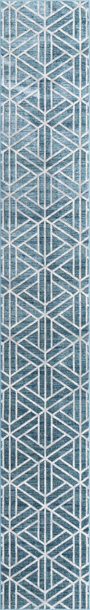 Blue 2' 11 x 19' 8 Matrix Trellis Runner Area Rug 100% Polyester Geometric Pattern Modern Carpet for Living, Dining, Bedroom, Office for Sale at Rug Engine