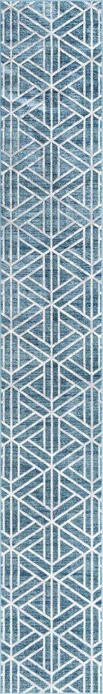 Blue 2' 11 x 19' 8 Matrix Trellis Runner Area Rug 100% Polyester Geometric Pattern Modern Carpet for Living, Dining, Bedroom, Office for Sale at Rug Engine