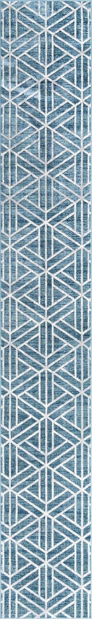 Blue 2' 11 x 19' 8 Matrix Trellis Runner Area Rug 100% Polyester Geometric Pattern Modern Carpet for Living, Dining, Bedroom, Office for Sale at Rug Engine