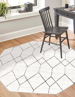 White 5' 3 x 5' 3 Matrix Trellis Octagon Area Rug 100% Polyester Geometric Pattern Modern Carpet for Living, Dining, Bedroom, Office for Sale at Rug Engine
