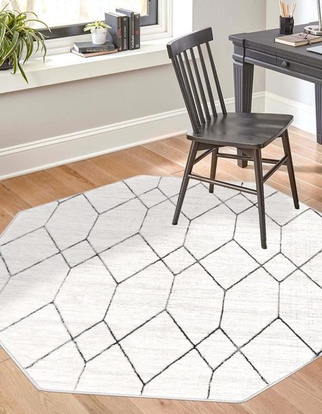White 5' 3 x 5' 3 Matrix Trellis Octagon Area Rug 100% Polyester Geometric Pattern Modern Carpet for Living, Dining, Bedroom, Office for Sale at Rug Engine