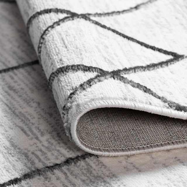 White 5' 3 x 5' 3 Matrix Trellis Octagon Area Rug 100% Polyester Geometric Pattern Modern Carpet for Living, Dining, Bedroom, Office for Sale at Rug Engine