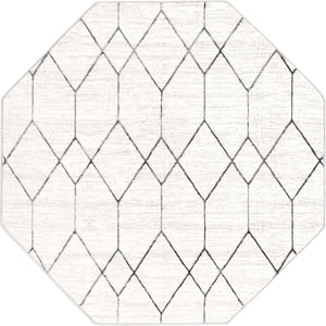 White 5' 3 x 5' 3 Matrix Trellis Octagon Area Rug 100% Polyester Geometric Pattern Modern Carpet for Living, Dining, Bedroom, Office for Sale at Rug Engine