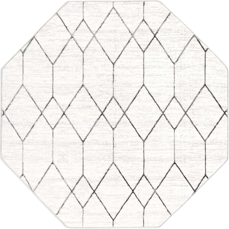 White 5' 3 x 5' 3 Matrix Trellis Octagon Area Rug 100% Polyester Geometric Pattern Modern Carpet for Living, Dining, Bedroom, Office for Sale at Rug Engine