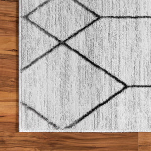 White 7' x 7' Matrix Trellis Square Area Rug 100% Polyester Geometric Pattern Modern Carpet for Living, Dining, Bedroom, Office for Sale at Rug Engine