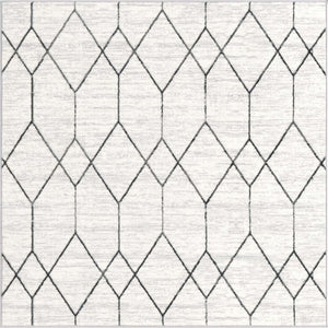 White 5' 3 x 5' 3 Matrix Trellis Square Area Rug 100% Polyester Geometric Pattern Modern Carpet for Living, Dining, Bedroom, Office for Sale at Rug Engine