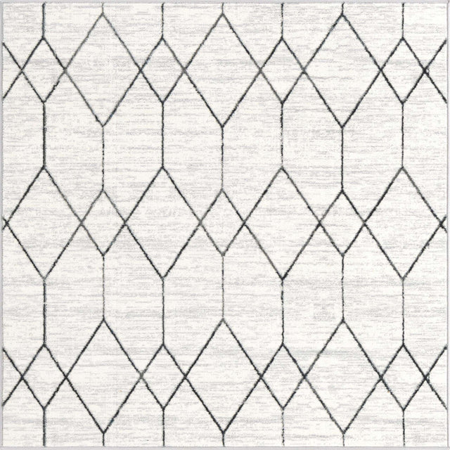 White 5' 3 x 5' 3 Matrix Trellis Square Area Rug 100% Polyester Geometric Pattern Modern Carpet for Living, Dining, Bedroom, Office for Sale at Rug Engine