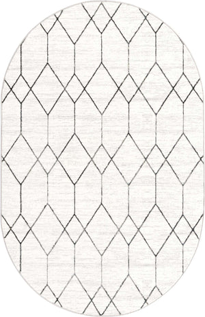 White 5' 3 x 8' Matrix Trellis Oval Area Rug 100% Polyester Geometric Pattern Modern Carpet for Living, Dining, Bedroom, Office for Sale at Rug Engine