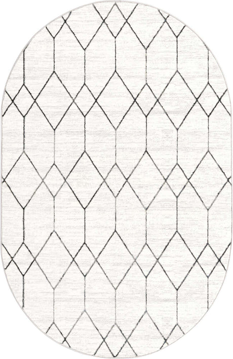 White 5' 3 x 8' Matrix Trellis Oval Area Rug 100% Polyester Geometric Pattern Modern Carpet for Living, Dining, Bedroom, Office for Sale at Rug Engine