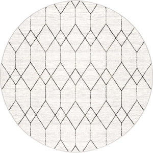 White 7' x 7' Matrix Trellis Round Area Rug 100% Polyester Geometric Pattern Modern Carpet for Living, Dining, Bedroom, Office for Sale at Rug Engine