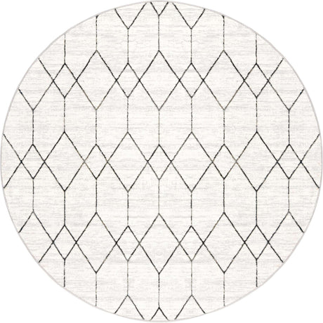White 7' x 7' Matrix Trellis Round Area Rug 100% Polyester Geometric Pattern Modern Carpet for Living, Dining, Bedroom, Office for Sale at Rug Engine