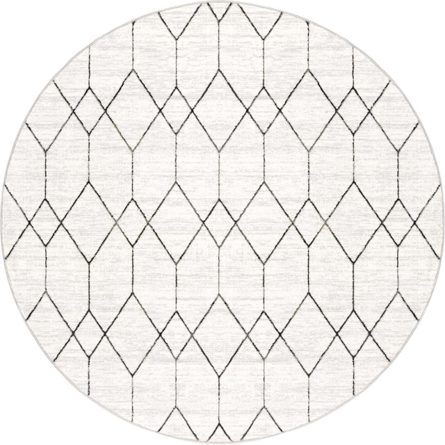 White 7' x 7' Matrix Trellis Round Area Rug 100% Polyester Geometric Pattern Modern Carpet for Living, Dining, Bedroom, Office for Sale at Rug Engine