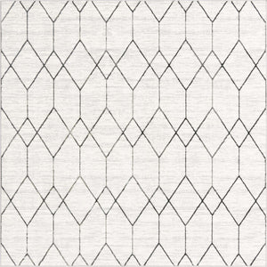White 7' x 7' Matrix Trellis Square Area Rug 100% Polyester Geometric Pattern Modern Carpet for Living, Dining, Bedroom, Office for Sale at Rug Engine