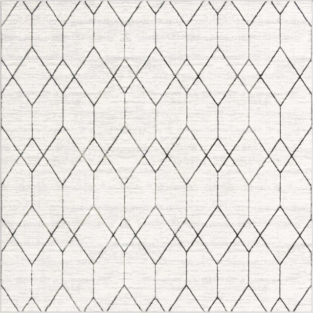 White 7' x 7' Matrix Trellis Square Area Rug 100% Polyester Geometric Pattern Modern Carpet for Living, Dining, Bedroom, Office for Sale at Rug Engine