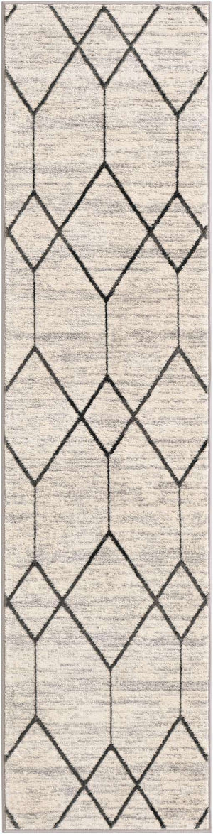 White 2' x 8' Matrix Trellis Runner Area Rug 100% Polyester Geometric Pattern Modern Carpet for Living, Dining, Bedroom, Office for Sale at Rug Engine