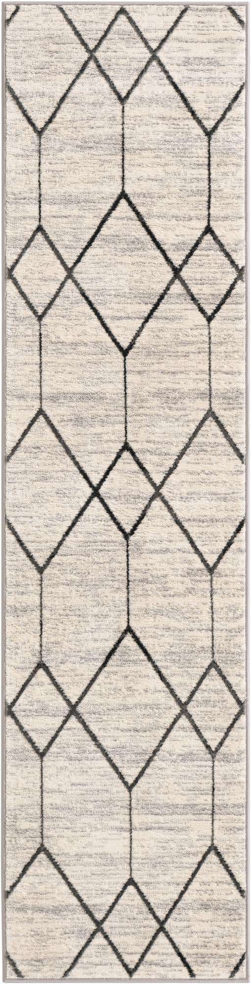 White 2' x 8' Matrix Trellis Runner Area Rug 100% Polyester Geometric Pattern Modern Carpet for Living, Dining, Bedroom, Office for Sale at Rug Engine
