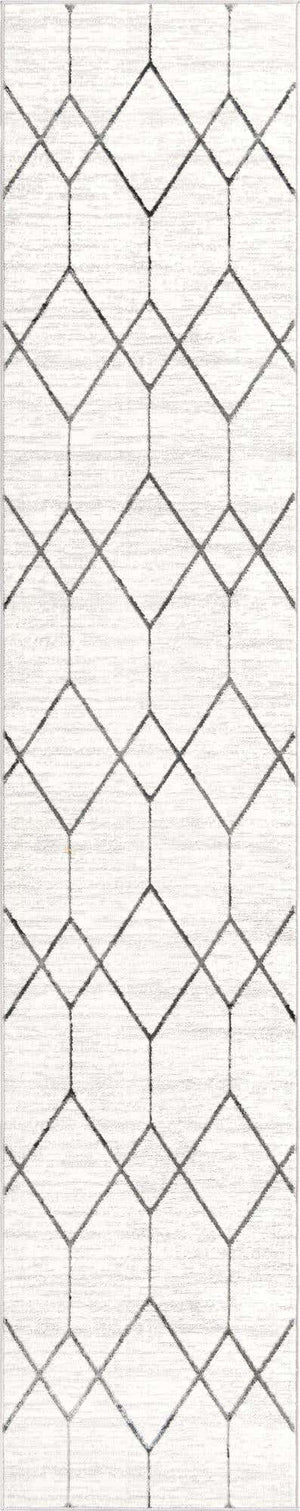 White 2' 7 x 13' Matrix Trellis Runner Area Rug 100% Polyester Geometric Pattern Modern Carpet for Living, Dining, Bedroom, Office for Sale at Rug Engine