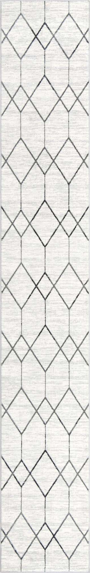 White 2' 7 x 16' 5 Matrix Trellis Runner Area Rug 100% Polyester Geometric Pattern Modern Carpet for Living, Dining, Bedroom, Office for Sale at Rug Engine