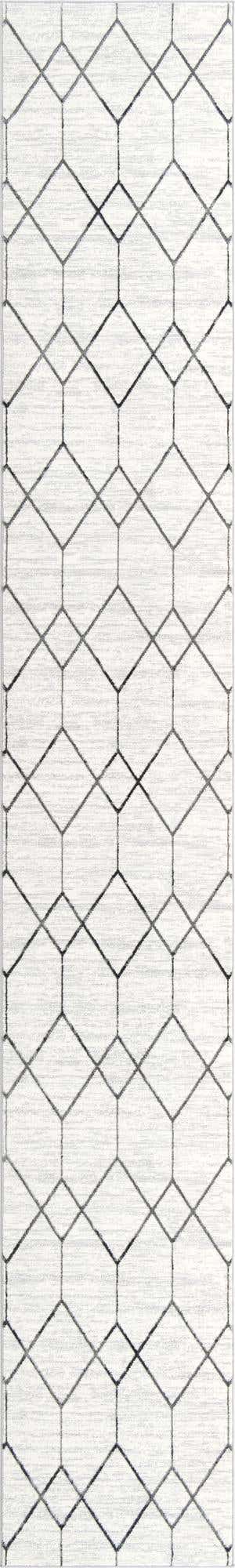 White 2' 11 x 19' 8 Matrix Trellis Runner Area Rug 100% Polyester Geometric Pattern Modern Carpet for Living, Dining, Bedroom, Office for Sale at Rug Engine
