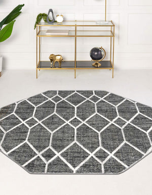 Gray 5' 3 x 5' 3 Matrix Trellis Octagon Area Rug 100% Polyester Geometric Pattern Modern Carpet for Living, Dining, Bedroom, Office for Sale at Rug Engine
