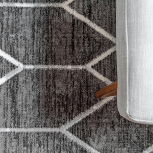 Gray 5' 3 x 5' 3 Matrix Trellis Octagon Area Rug 100% Polyester Geometric Pattern Modern Carpet for Living, Dining, Bedroom, Office for Sale at Rug Engine