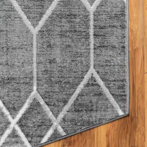 Gray 5' 3 x 5' 3 Matrix Trellis Octagon Area Rug 100% Polyester Geometric Pattern Modern Carpet for Living, Dining, Bedroom, Office for Sale at Rug Engine