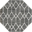 Gray 5' 3 x 5' 3 Matrix Trellis Octagon Area Rug 100% Polyester Geometric Pattern Modern Carpet for Living, Dining, Bedroom, Office for Sale at Rug Engine