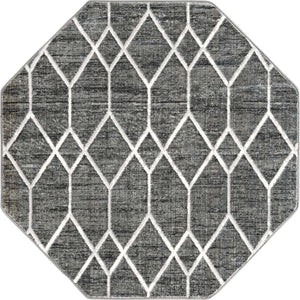 Gray 5' 3 x 5' 3 Matrix Trellis Octagon Area Rug 100% Polyester Geometric Pattern Modern Carpet for Living, Dining, Bedroom, Office for Sale at Rug Engine