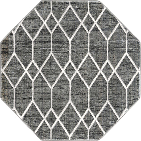 Gray 5' 3 x 5' 3 Matrix Trellis Octagon Area Rug 100% Polyester Geometric Pattern Modern Carpet for Living, Dining, Bedroom, Office for Sale at Rug Engine